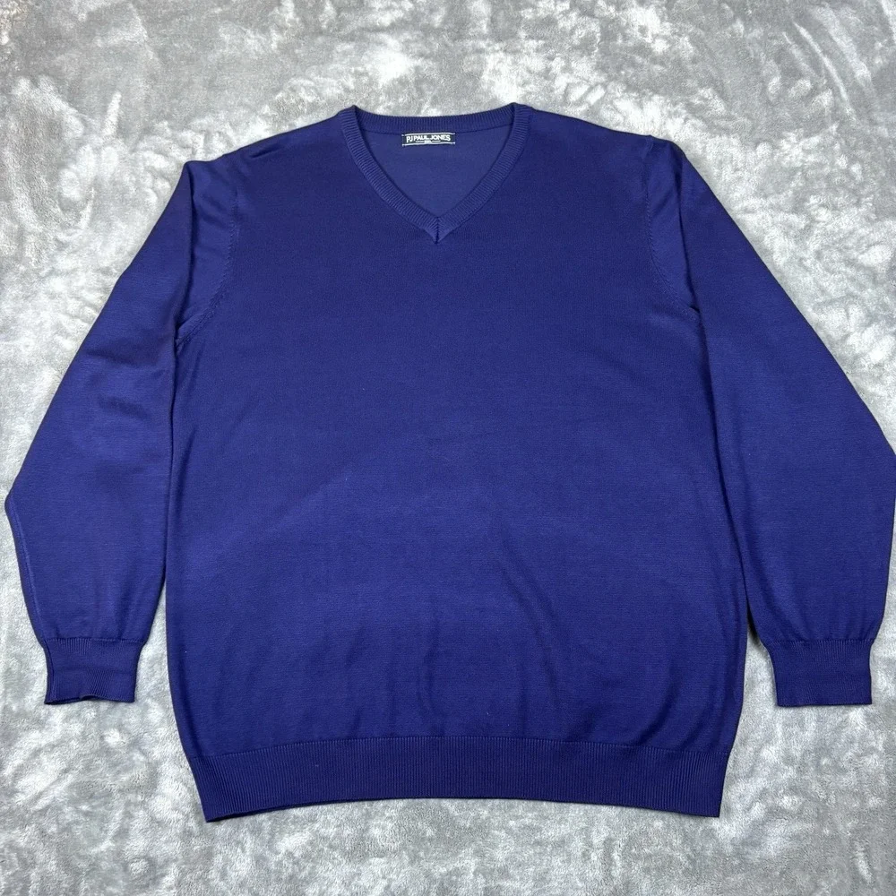 PJ Paul Jones Mens V Neck‎ Knit Sweater Blue Pullover Lightweight Classic 2XL